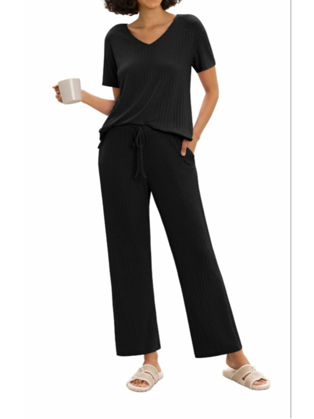 NEW MINTREUS Ribbed Knit Pajama Soft Lounge Set Lightweight Sleepwear L